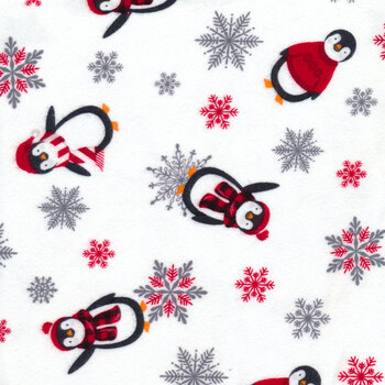 Winter Comfort Flannel 12766F-09 Playful Penguins White by Kanvas Studio for Benartex