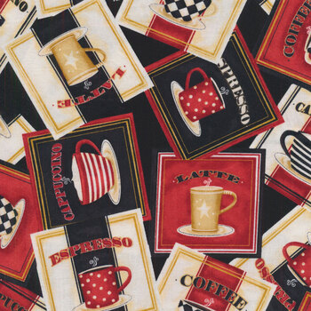 Coffee Always 56070-939 Black by Lola Ellswood for Wilmington Prints