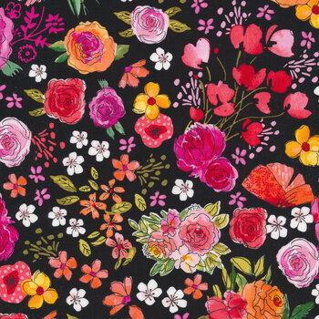 Sew Floral GAIL-C8933 Black by Gail Cadden for Timeless Treasures