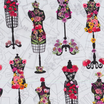 Sew Floral GAIL-C8802 Grey by Gail Cadden for Timeless Treasures