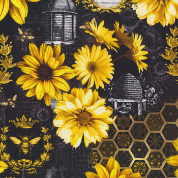 Queen Bee Bees on Dark Cream A503.1 Cotton Woven Fabric