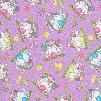 Hoppy Easter Gnomies 561-55 Lavender by Shelly Comiskey for Henry Glass Fabrics