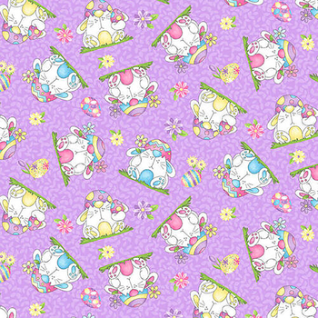 Hoppy Easter Gnomies 561-55 Lavender by Shelly Comiskey for Henry Glass Fabrics