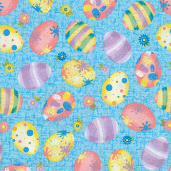 Hoppy Easter Gnomies 563-11 Blue by Shelly Comiskey for Henry Glass Fabrics