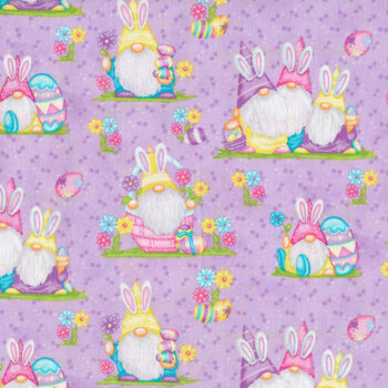 Hoppy Easter Gnomies 564-55 Lavender by Shelly Comiskey for Henry Glass Fabrics