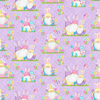 Hoppy Easter Gnomies 564-55 Lavender by Shelly Comiskey for Henry Glass Fabrics