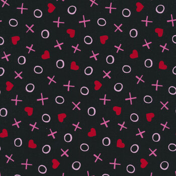 Love Me Do A-473-K Black Hugs and Kisses by Kim Schaefer for Andover Fabrics REM