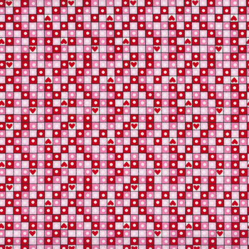 Love Me Do A-474-E Pink Heart Grid by Kim Schaefer for Andover Fabrics