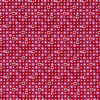Love Me Do A-474-R Red Heart Grid by Kim Schaefer for Andover Fabrics
