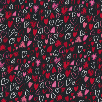 Happy Hearts 13802-913 Hearts All Over Black by Nancy McKenzie for Wilmington Prints