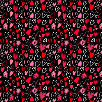 Happy Hearts 13802-913 Hearts All Over Black by Nancy McKenzie for Wilmington Prints