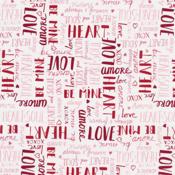 Happy Hearts 13803-133 Words All Over White by Nancy McKenzie for Wilmington Prints