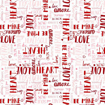 Happy Hearts 13803-133 Words All Over White by Nancy McKenzie for Wilmington Prints
