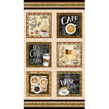 For The Love Of Coffee 14153-71 Panel Neutral by Nicole Decamp for Benartex