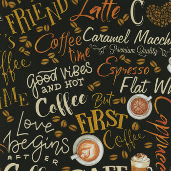 For The Love Of Coffee 14156-12 Black by Nicole Decamp for Benartex