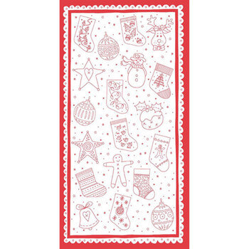 Redwork Christmas 846P-08 Cream Panel by Mandy Shaw for Henry Glass