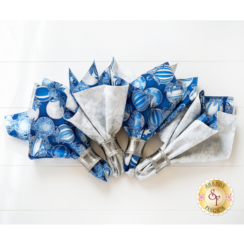  Cloth Napkins - Holiday Flourish 15 - Blue - Makes 4