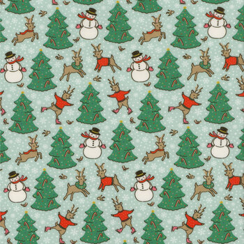 Oh What Fun 23310-BLUE Skating Deer by Elea Lutz for Poppie Cotton