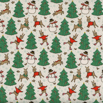Oh What Fun 23312-NATURAL Skating Deer by Elea Lutz for Poppie Cotton