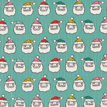 Oh What Fun 23319-GREEN Santa Heads by Elea Lutz for Poppie Cotton