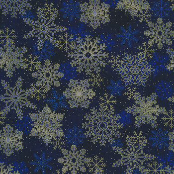 Stof Christmas - Twinkle 4590-020 Dark Blue Snowflakes by Stof Fabrics