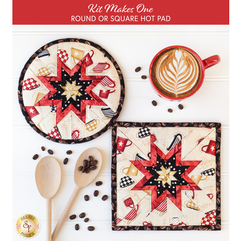  Folded Star Hot Pad - Coffee Always - Round OR Square - Cream