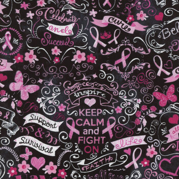 Pink Ribbon C3999-BLACK by Gail Cadden for Timeless Treasures Fabrics