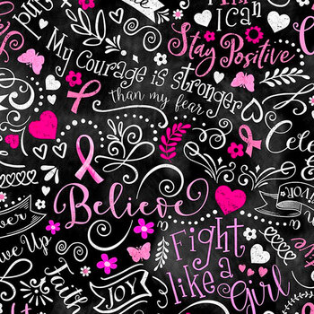 Pink Ribbon GAIL-C8408-BLACK by Timeless Treasures