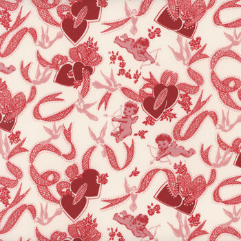 Valentine Wishes 1021-28 Cream/Pink by Stacy West from Henry Glass Fabrics