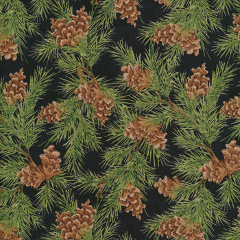 Cardinal Noel 39640-972 Pine Sprigs Black by Wilmington Prints