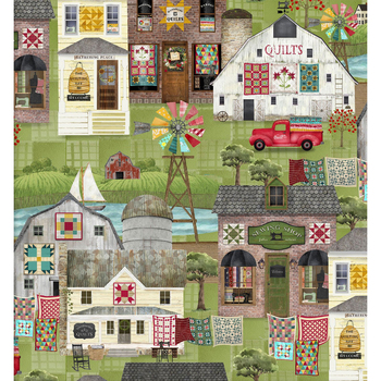 Shop Hop 21698 Green by Beth Albert for 3 Wishes Fabrics