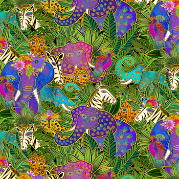 Earth Song Y4017-55M Digital Animal Jungle by Laurel Burch from Clothworks