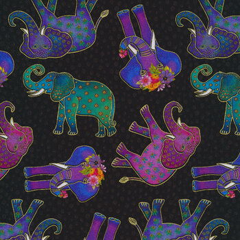Earth Song Y4018-3M Digital Elephants by Laurel Burch from Clothworks
