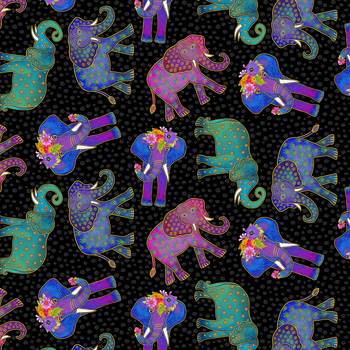 Earth Song Y4018-3M Digital Elephants by Laurel Burch from Clothworks