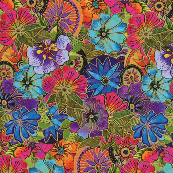 Earth Song Y4019-55M Packed Floral by Laurel Burch from Clothworks REM