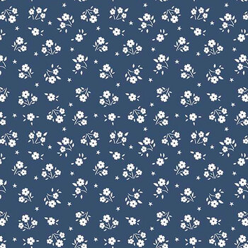 Cotton Fabric Blue Ditsy Floral Print on Cream Craft 