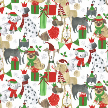 Holiday Dogs With Presents CD1953 White by Timeless Treasures
