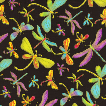Royal Plume DRAGONFLY-M1 BLACK by Chong-a Hwang for Timeless Treasures Fabrics REM