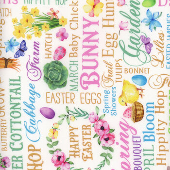 Cottontail Farms 14401-09 Springtime Words White by Nicole Decamp from Benartex