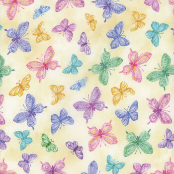 Cottontail Farms 14409-33 Springtime Butterflies Yellow by Nicole Decamp from Benartex