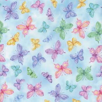 Cottontail Farms 14409-54 Springtime Butterflies Blue by Nicole Decamp from Benartex