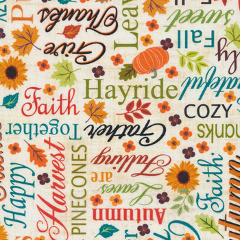 Gather Together 14457-07 Words of Autumn Cream by Nicole DeCamp for Benartex