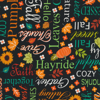 Gather Together 14457-12 Words of Autumn Black by Nicole DeCamp for Benartex