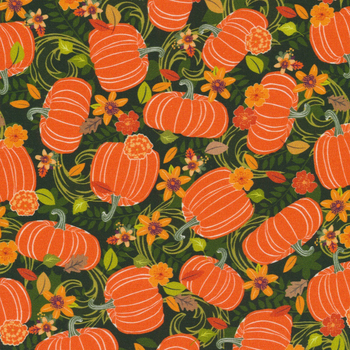 Gather Together 14462-44 Pumpkin Harvest Green by Nicole DeCamp for Benartex