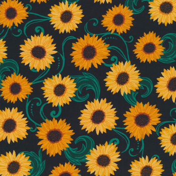 Gather Together 14463-12 Sunflower Dance Black by Nicole DeCamp for Benartex