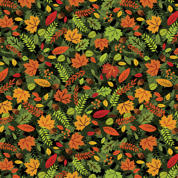 Gather Together 14464-12 Autumn Leaves Black by Nicole DeCamp for Benartex