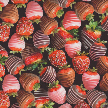 True Romance 14515-12 Chocolate Dipped Strawberry Black by Kanvas Studio for Benartex