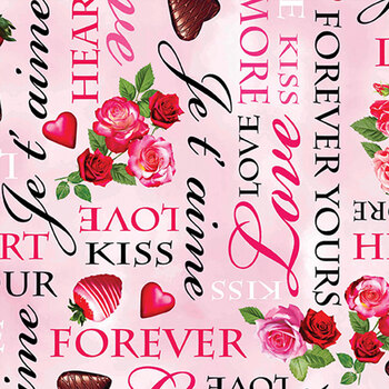 True Romance 14516-21 Romantic Words Pink by Kanvas Studio for Benartex