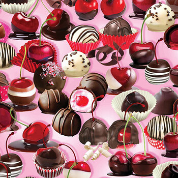 True Romance 14519-21 Cherry Cordials Pink by Kanvas Studio for Benartex