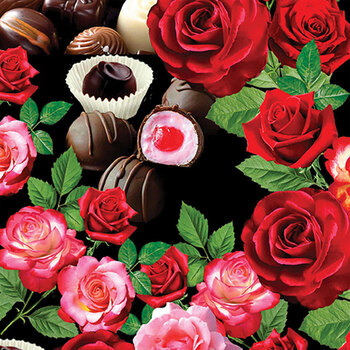 True Romance 14521-12 Roses & Chocolate Black by Kanvas Studio for Benartex